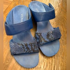 Vionic Navy Sandals with Snakeskin Accent